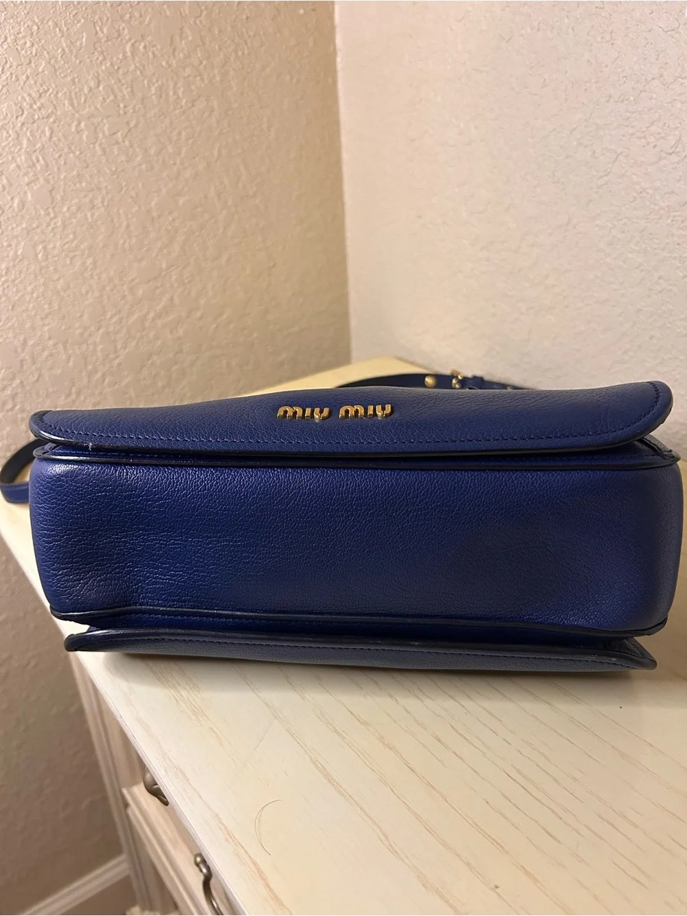 Miu Miu Royal Blue Pebbled Leather Push Lock Top Handle Satchel Shoulder Bag COA